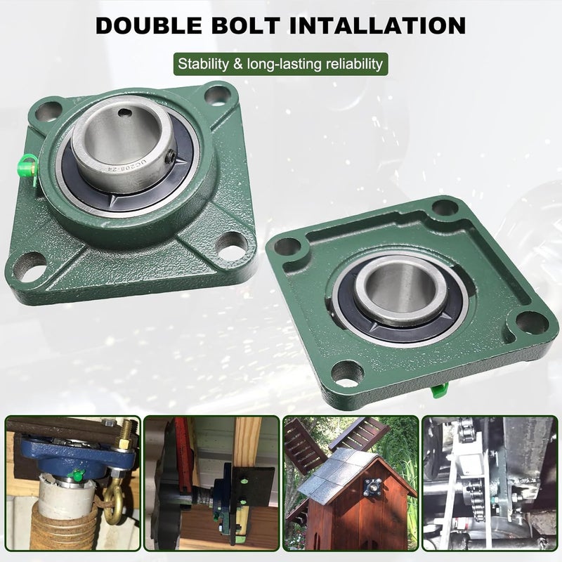 SACKORANGE 2 Pack UCF208-24 Pillow Block Bearing – Square Flange 4 Bolt Mounted Pillow Block Bearings – Bearing Steel Bearings with 1-1/2"" Bore, Self-aligning Bearings with Solid Cast Iron Base - Image 5